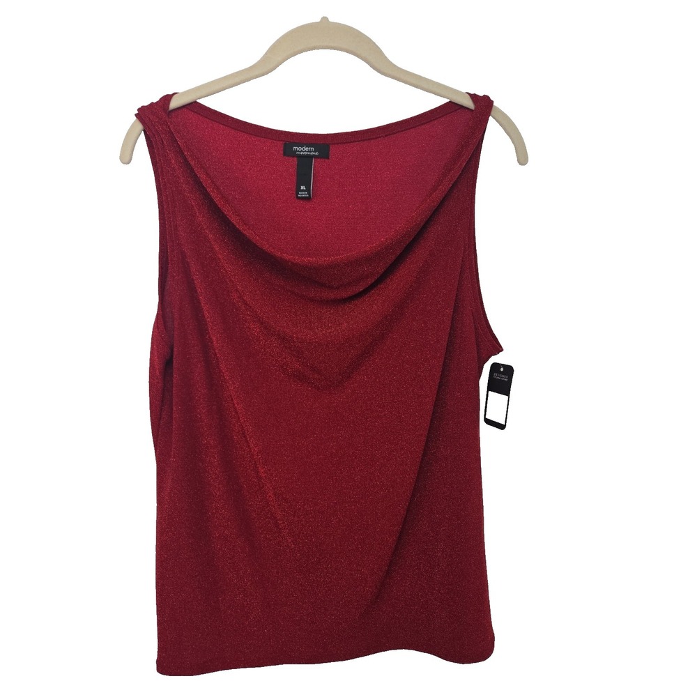 Modern Movement Women's XL Red Drape Sleeveless Sparkle Metallic Top Blouse New